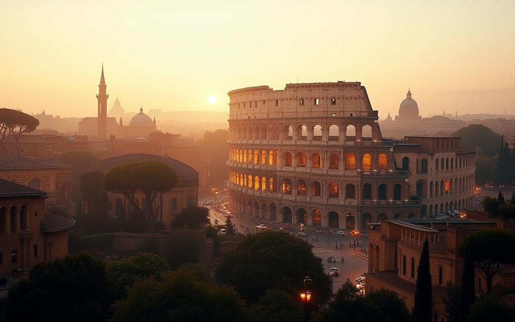 Panoramica di Roma con il Colosseo sullo sfondo, simbolo di storia e opportunità